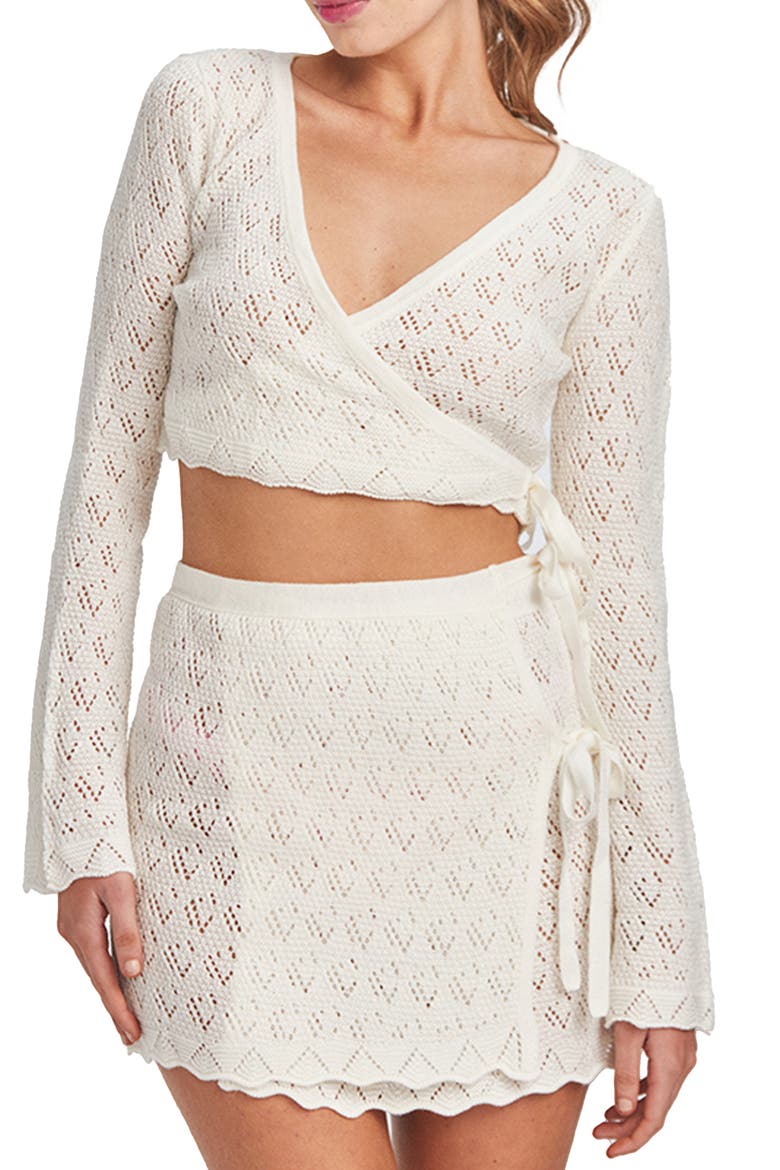 Kaia Openwork Crochet Crop Cover-Up Sweater, Main, color, IVORY