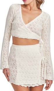 Capittana Kaia Openwork Crochet Crop Cover-Up Sweater
