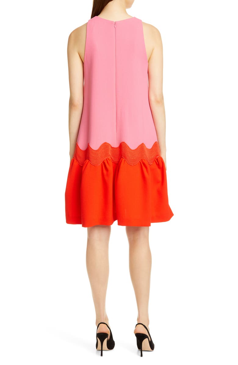 Lela Rose Wave Contrast Hem Wool Blend Dress, Alternate, color, 