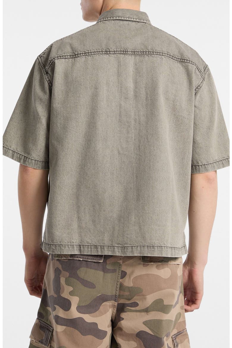 Go Boxy Denim Short Sleeve Button-Up Shirt, Alternate, color, GREY