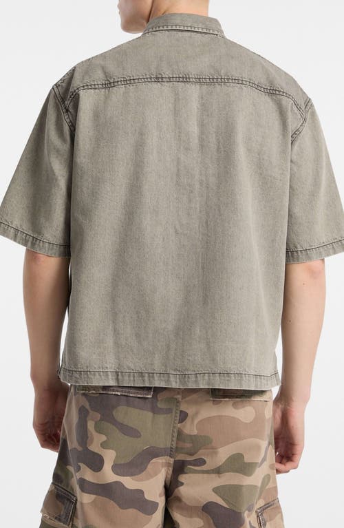Guess Originals Go Boxy Denim Short Sleeve Button-up Shirt In Grey
