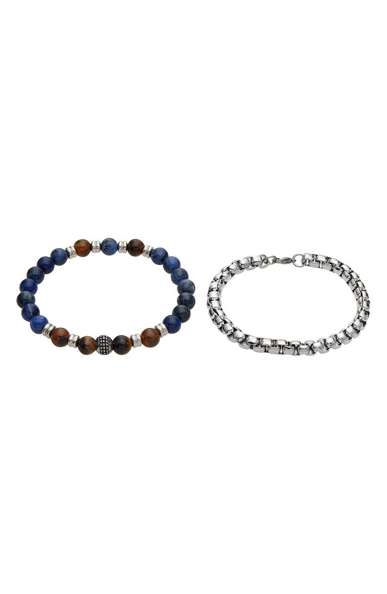 AMERICAN EXCHANGE ED HARDY Beige Silver Beaded Bracelet - Set of 2, Alternate, color, Multi/ Silver