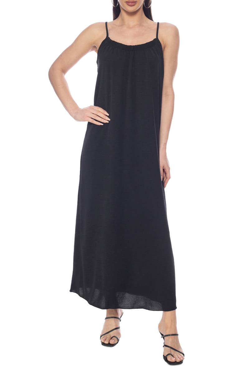 TASH AND SOPHIE Ruched Neck Maxi Dress, Main, color, Black