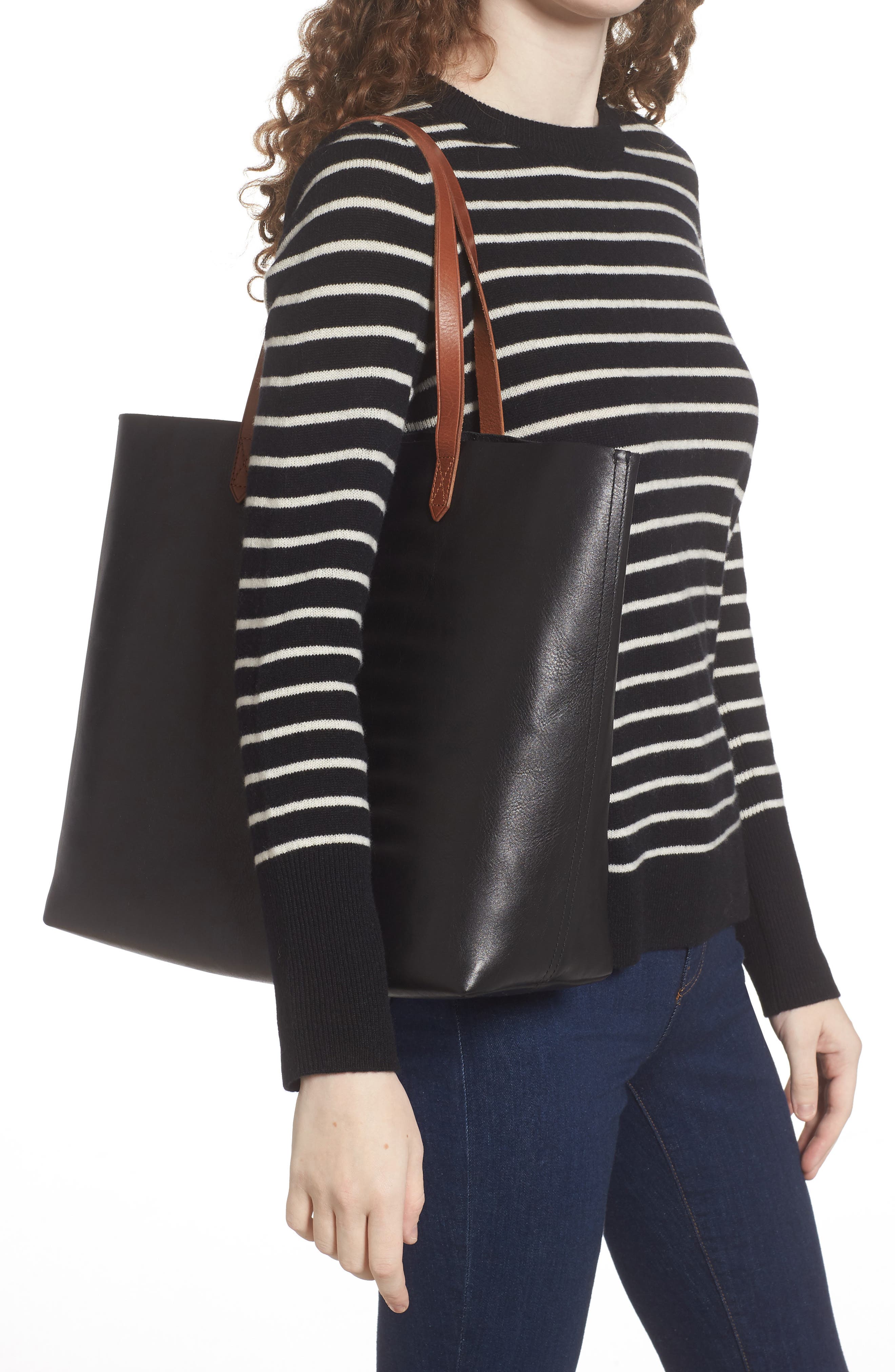 The Transport Leather Tote, Alternate, color, TRUE BLACK W/ BROWN