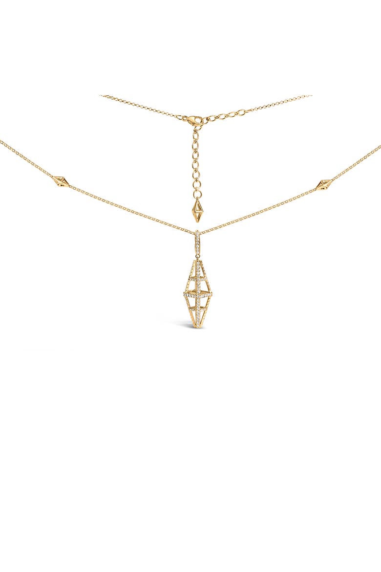 14K Yellow Gold 1.0 Cttw Diamond Studded Geometric Double Pyramid Pendant Necklace, Main, color, Yellow