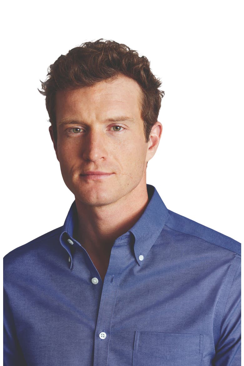 Slim Fit Button-Down Collar Non-Iron Stretch Oxford Shirt, Alternate, color, Cobalt Blue