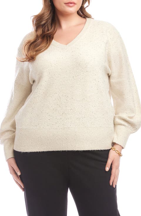 Sequin V-Neck Sweater (Plus)
