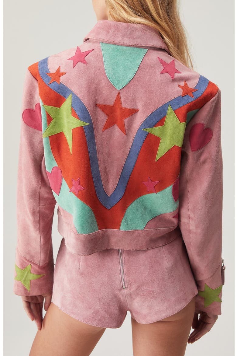 Premium Star Appliqué Suede Jacket, Alternate, color, PINK