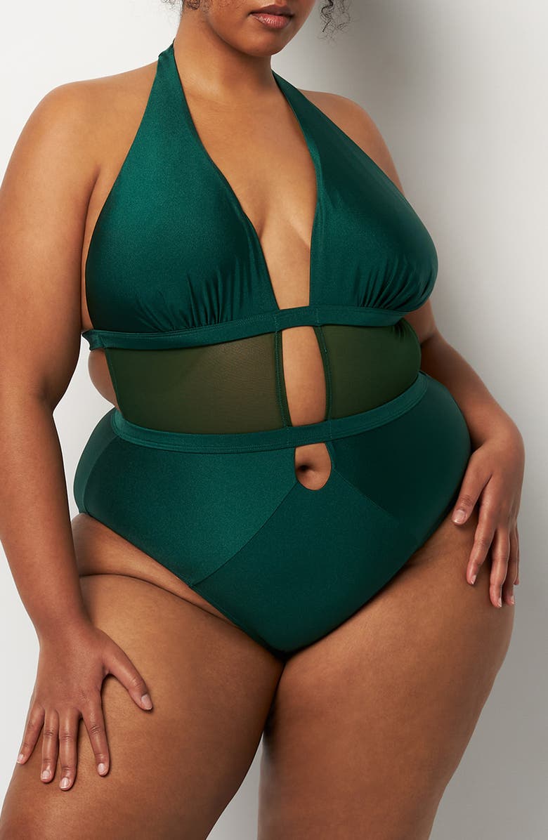 Villa Fresca Stella Plunge Mesh Inset One-Piece Swimsuit, Alternate, color,