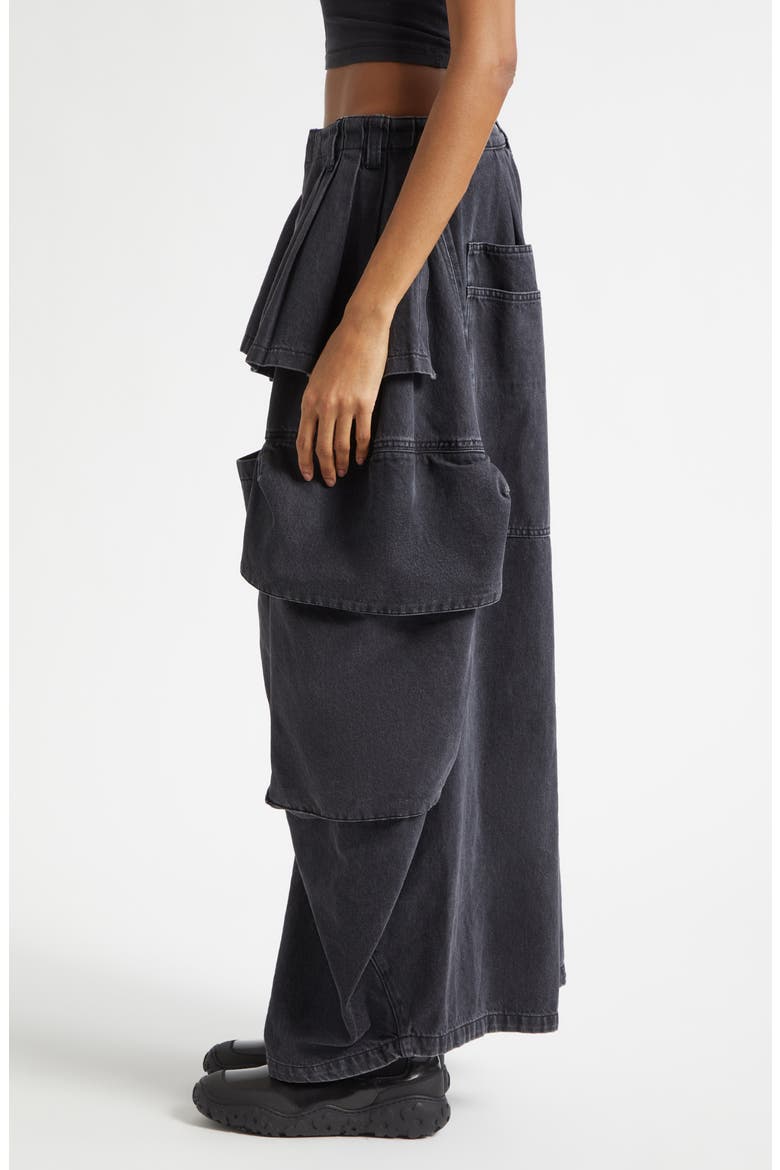 Hazel Skirt Panel Oversize Denim Cargo Pants, Alternate, color, CHARCOAL