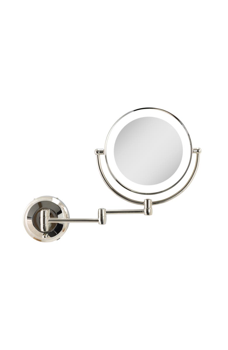 Zadro Lighted Wall Mounted Makeup Mirror with 10X/1X Magnification & Extendable Arm, Alternate, color, Polished Nickel