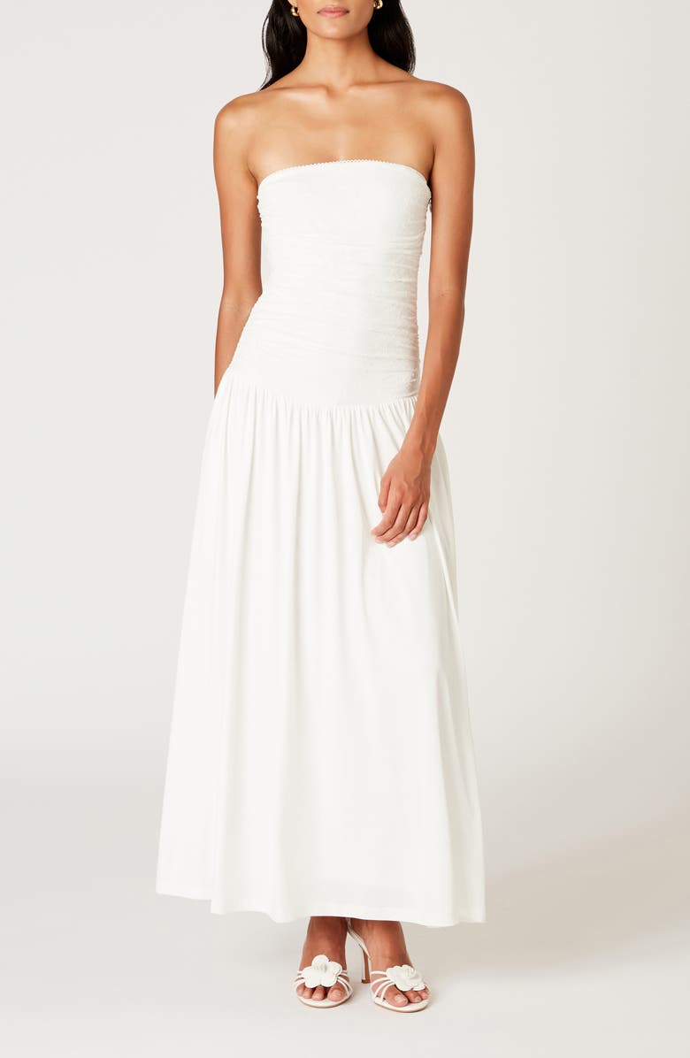 Nia Santal Strapless Mixed Media Maxi Dress, Main, color, White