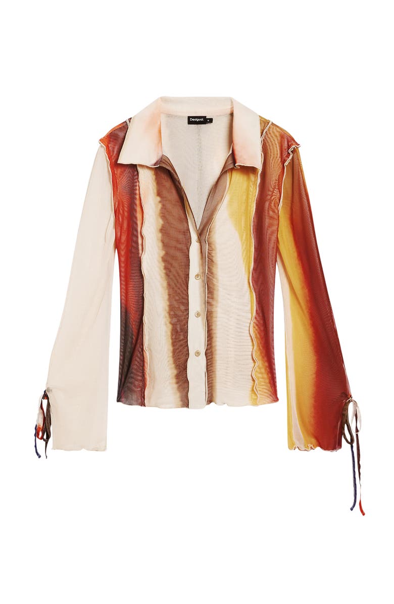 Desigual Stripe Mesh Button-Up Shirt, Alternate, color, Off White