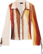 Desigual Stripe Mesh Button-Up Shirt