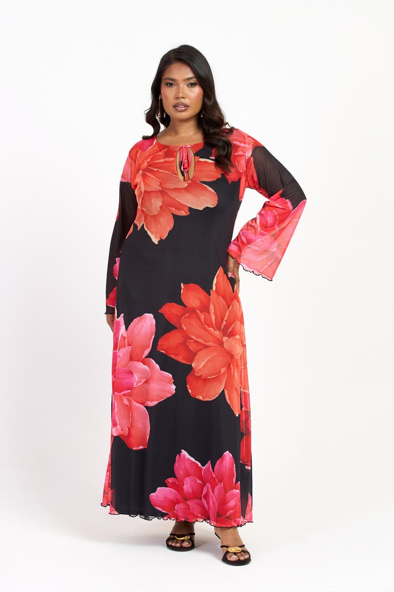 Plus Size Long Sleeve Floral Maxi Dress, Alternate, color, Black