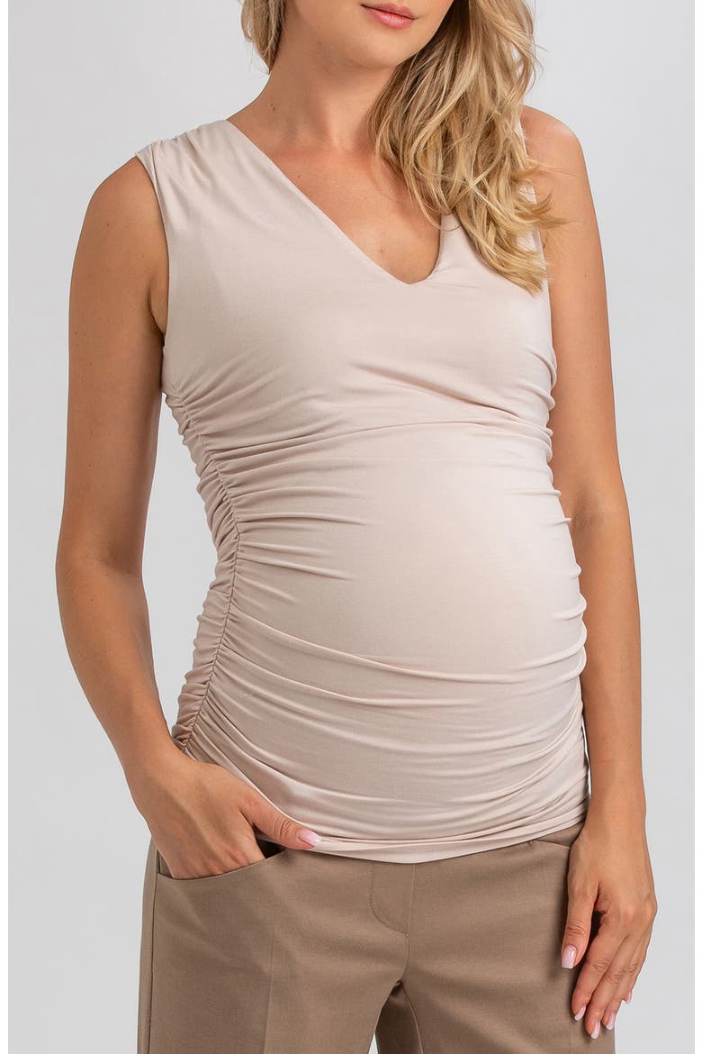 Ruched V-Neck Maternity Tank, Main, color, BEIGE
