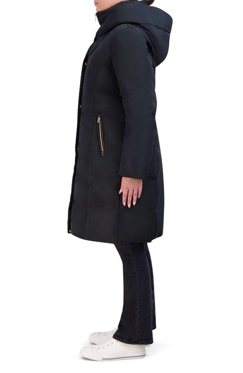 Cole Haan Taffeta Quilted Puffer Coat with Bib, Alternate, color, Black