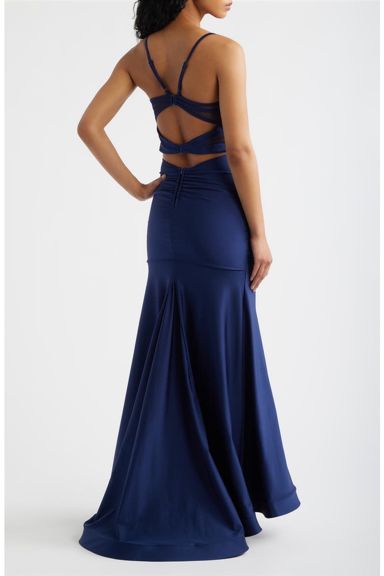 Emma Sateen Strappy Mermaid Gown, Alternate, color, NAVY