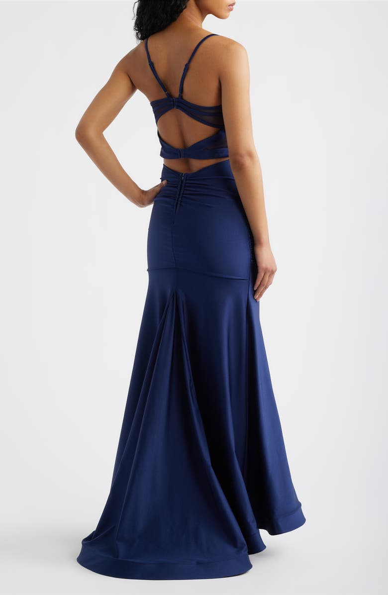 Emerald Sundae Emma Sateen Strappy Mermaid Gown, Alternate, color, Navy