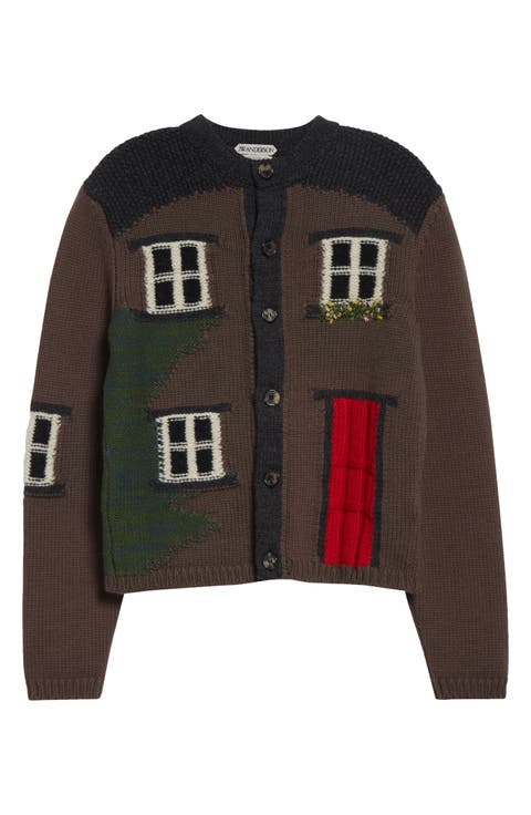House Intarsia Wool Cardigan