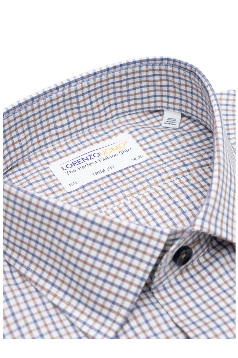 Trim Fit Tattersall Check Print Dress Shirt, Alternate, color, NAVY/ BROWN