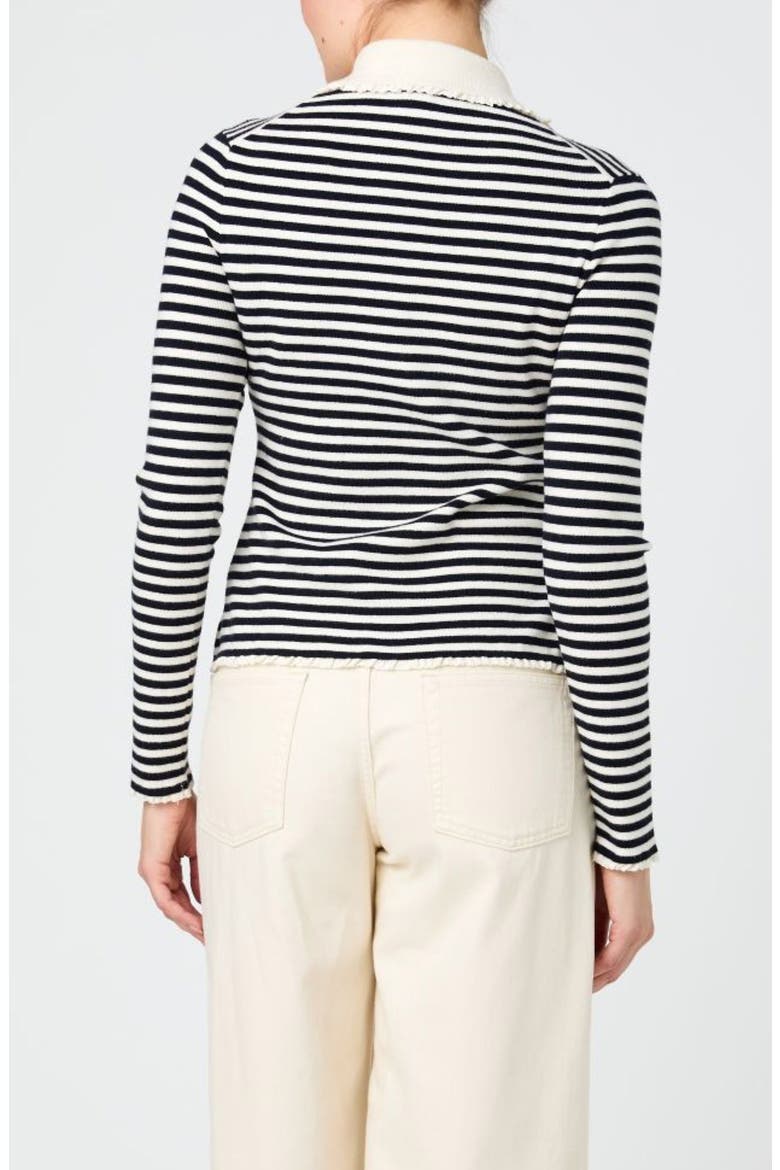 Stripe Lace Trim Collared Cardigan, Alternate, color, NAVY/ CREAM