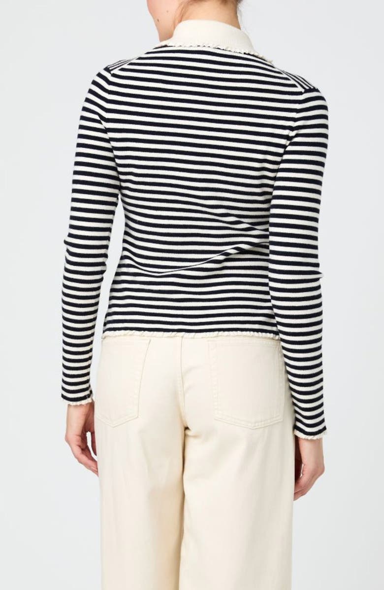 French Connection Stripe Lace Trim Collared Cardigan, Alternate, color, Navy/ Cream