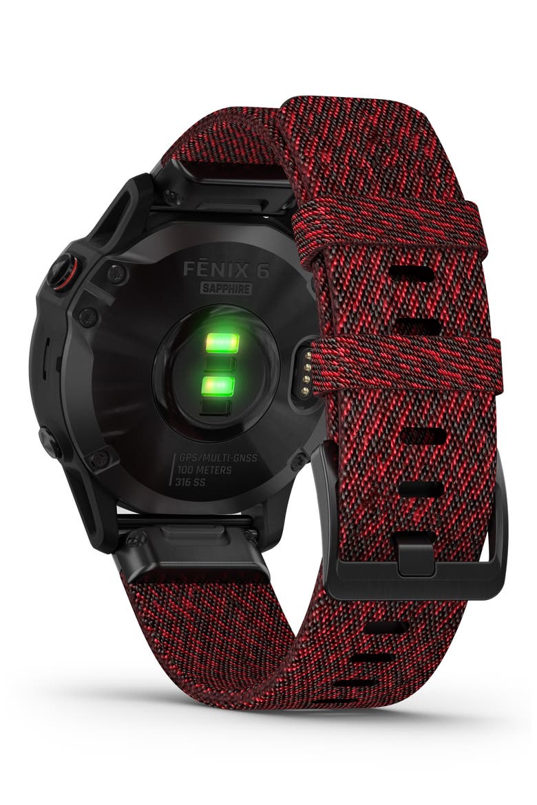 fenix® 6 Sapphire Premium Multisport GPS Watch, 47mm, Alternate, color, BLACK/ HEATHERED RED