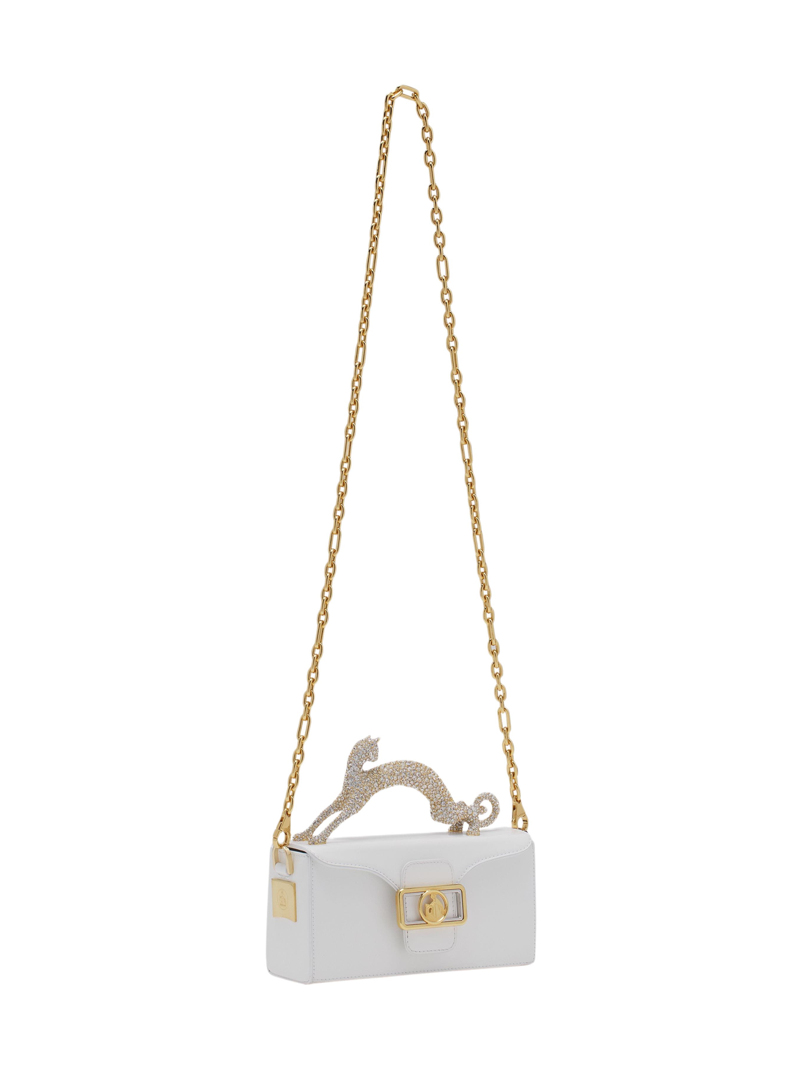 Lanvin PENCIL CAT BAG IN LEATHER AND RHINESTONES, Alternate, color, White