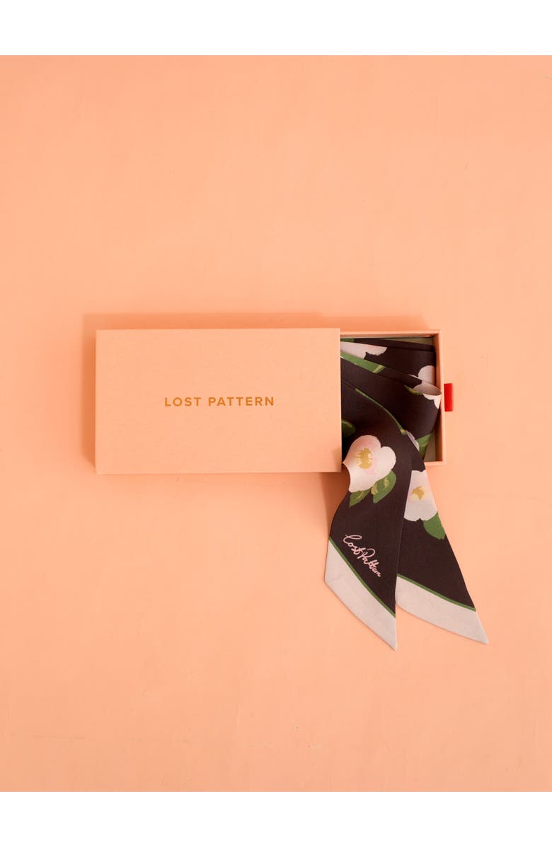 Lost Pattern "Camellia" Silk Twill Skinny Scarf, Alternate, color, Dark Brown