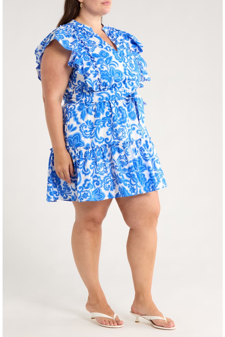 Magee Floral Print Ruffle Minidress, Alternate, color, WHITE/ BLUE/ MULTI