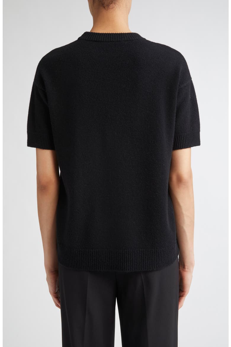 Oblo Crystal & Feather Embellished Short Sleeve Sweater, Alternate, color, BLACK