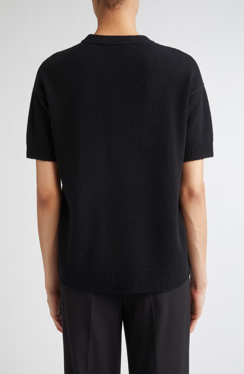 Max Mara Studio Oblo Crystal & Feather Embellished Short Sleeve Sweater, Alternate, color, Black