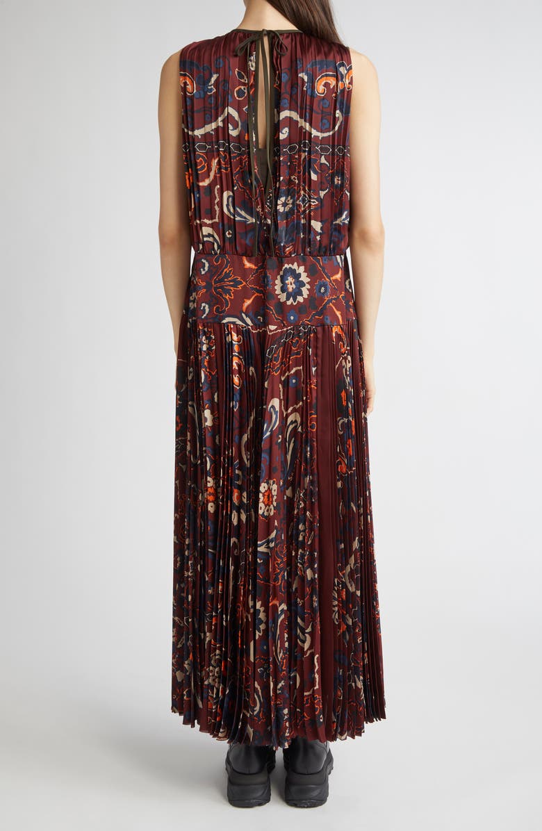 Sacai Floral Sleeveless Gathered & Pleated Dress, Alternate, color, Bordeaux