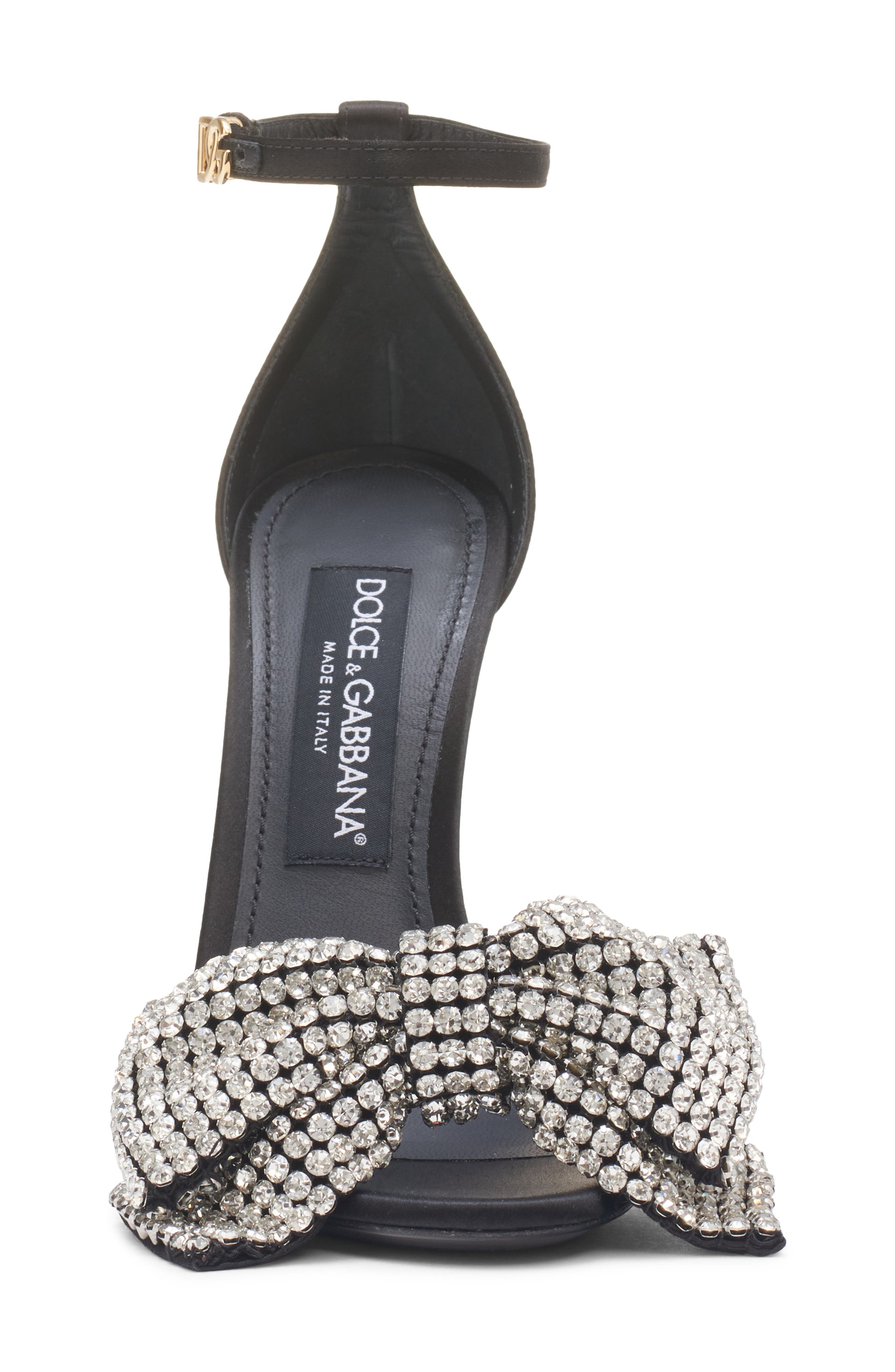 Dolce&Gabbana Keira Crystal Embellished Bow Ankle Strap Sandal, Alternate, color, 8S488 Nero/ Crystal