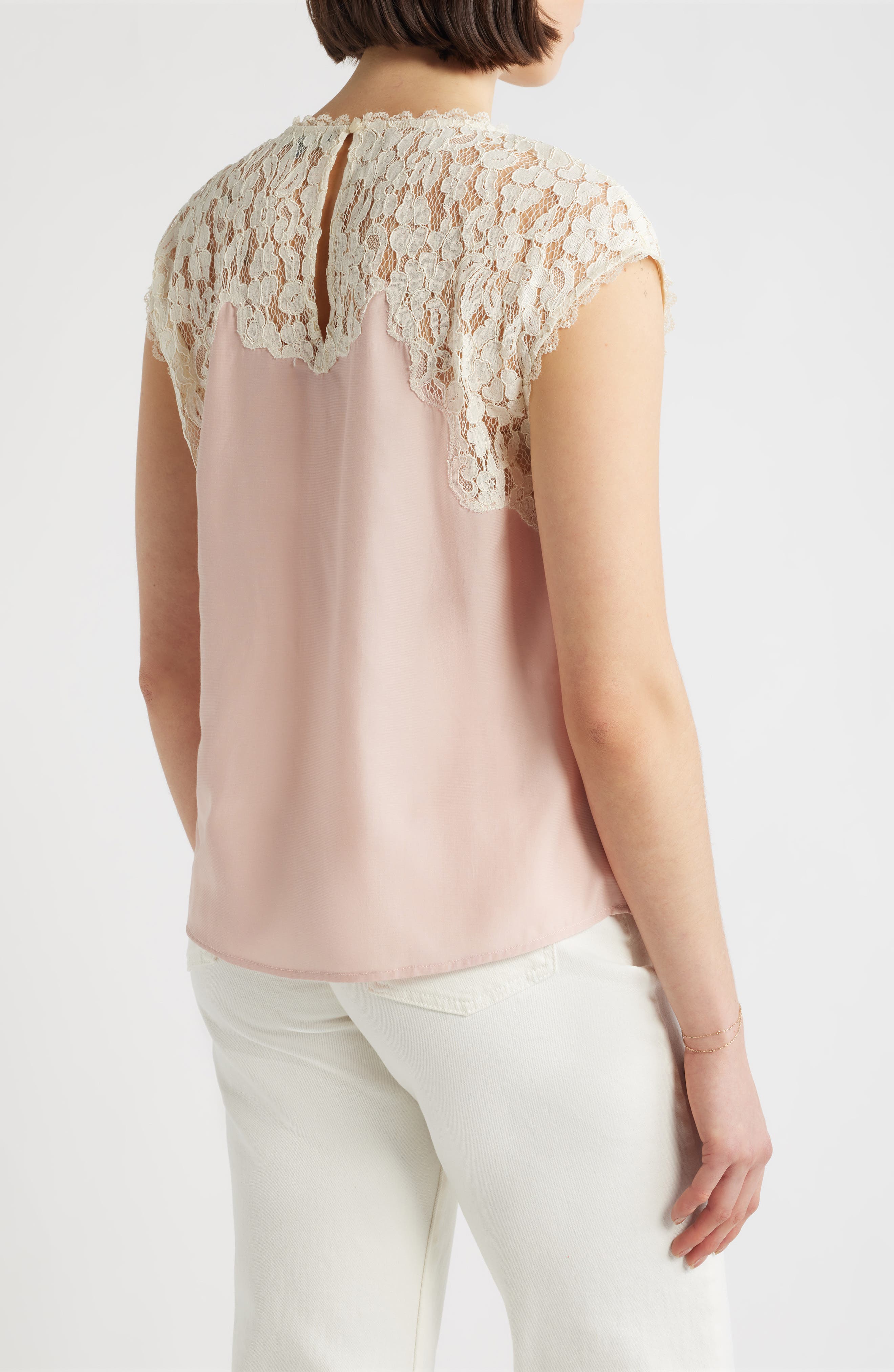 Lace Yoke Satin Top - image 2