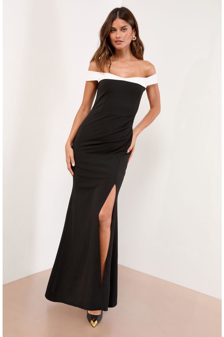 lipsy off shoulder dress Lipsy Off the Shoulder Maxi Dress in Monochrome at Nordstrom, Size 16