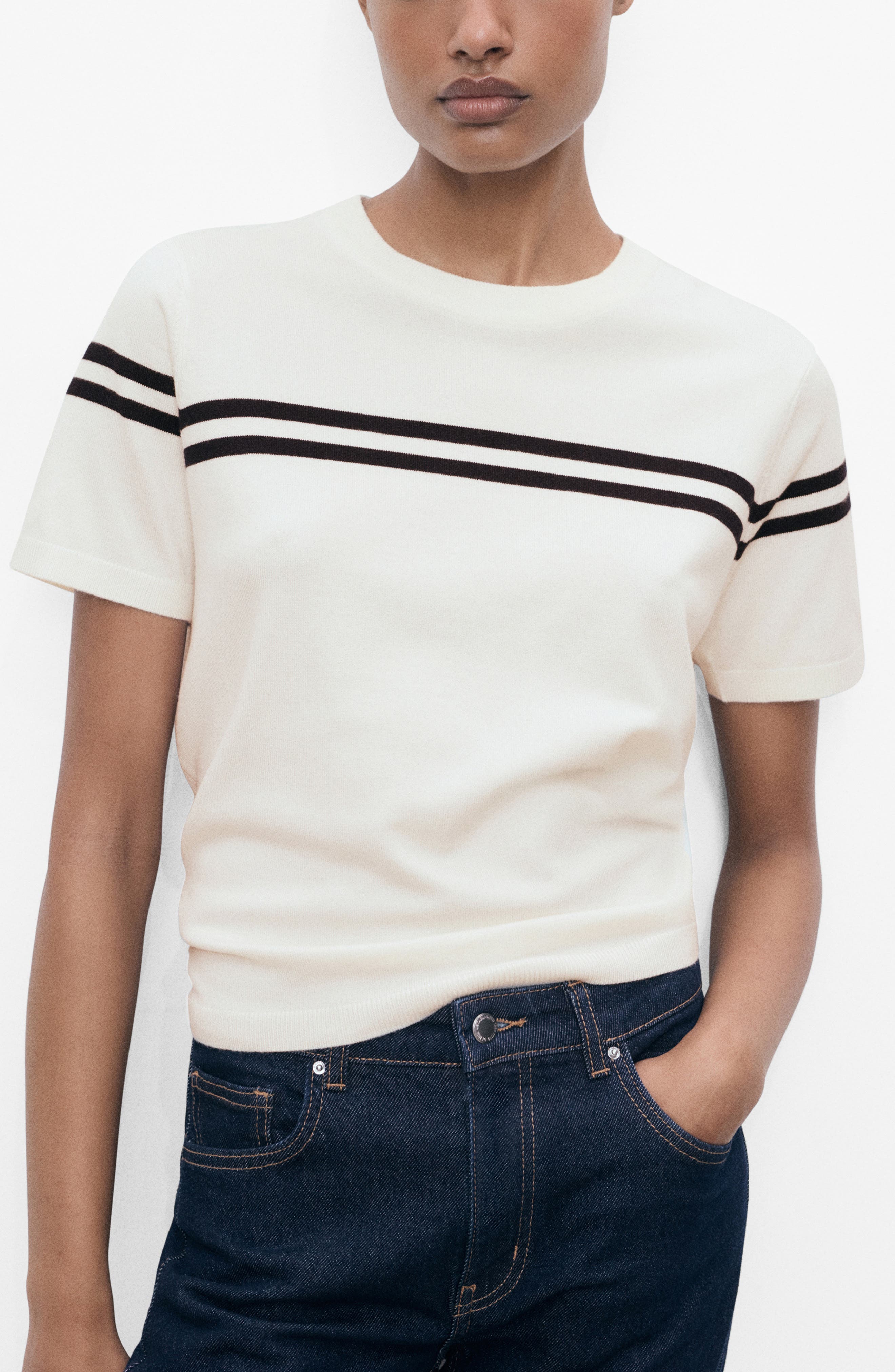 MANGO Stripe Short Sleeve Sweater