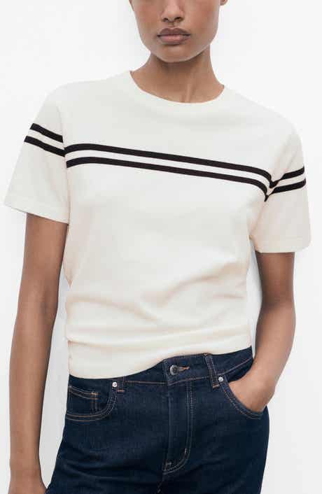MANGO Stripe Short Sleeve Sweater