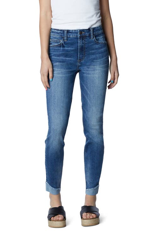 High Waist Frayed Ankle Skinny Jeans (Splash Blue Light)