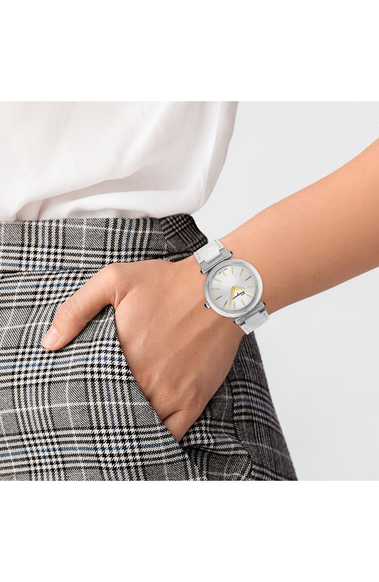 FERRAGAMO Two-Hand Quartz Croc Embossed Leather Strap Watch, 36mm, Alternate, color, Stainless Steel