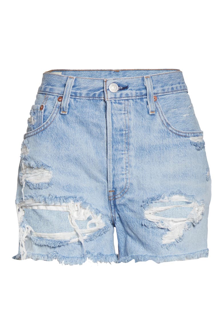 Levi's® 501® High Waist Ripped Cutoff Denim Shorts, Alternate, color, FAULT LINE