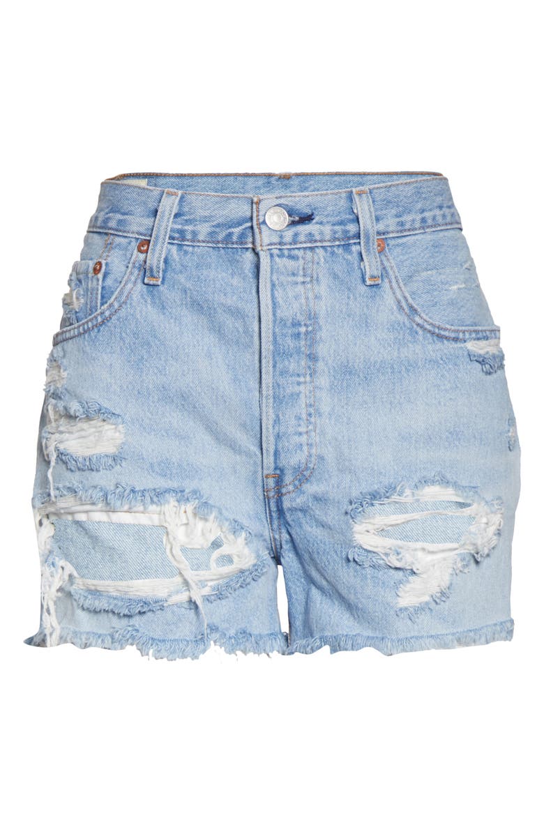 Levi's <sup>®</sup> 501<sup>®</sup> High Waist Ripped Cutoff Denim Shorts, Alternate, color, Fault Line
