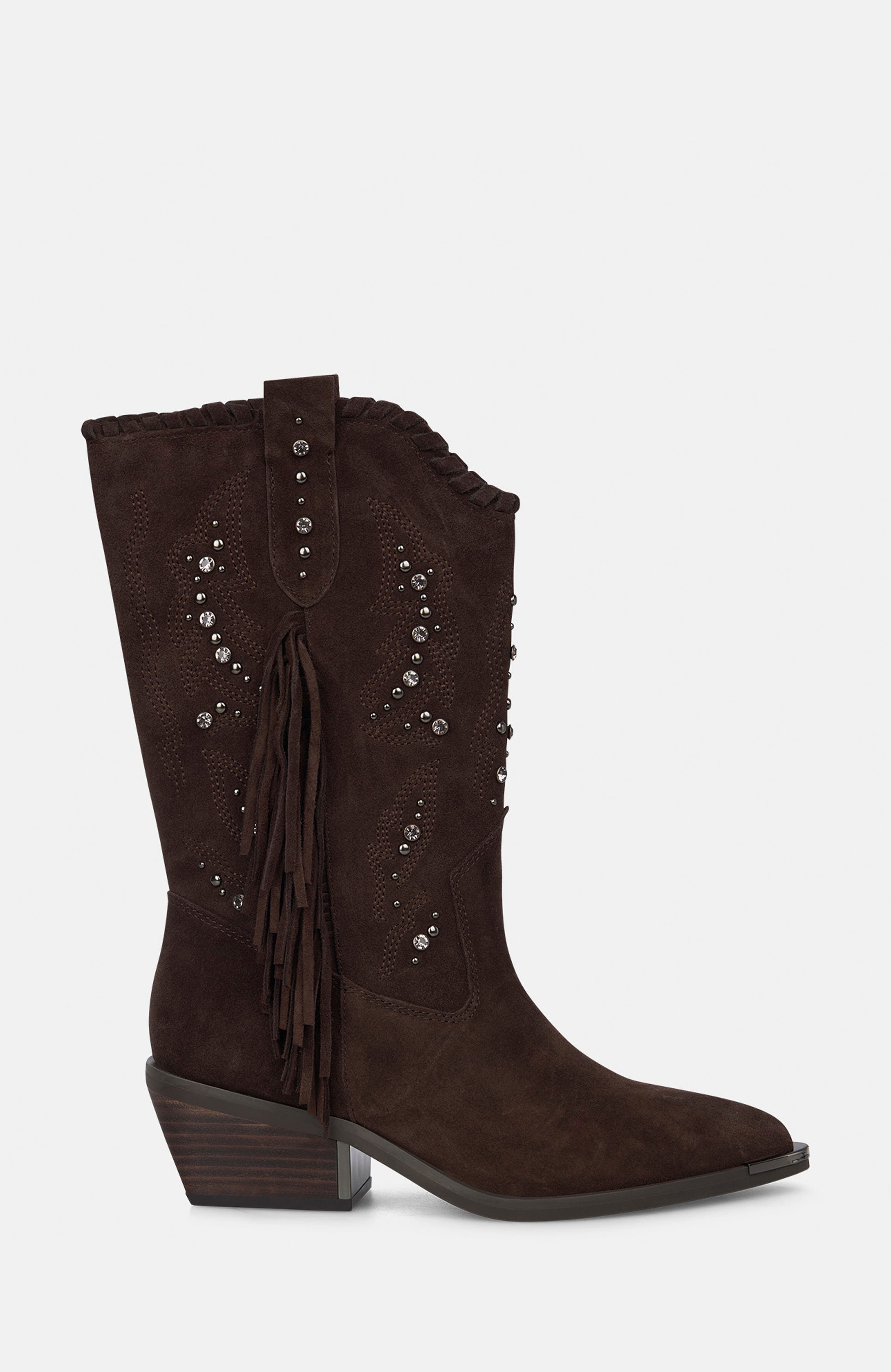 Flat Boot with Fringes, Alternate, color, Coffee