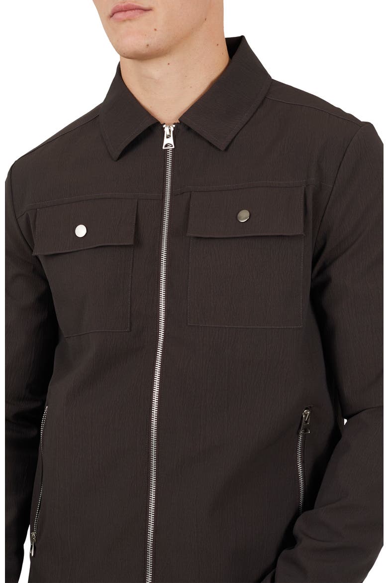 Zip-Up Collared Shacket, Alternate, color, Brown