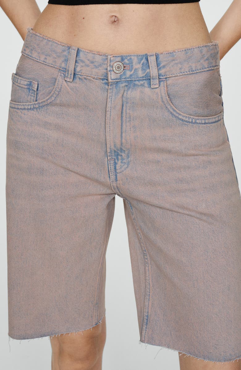 MANGO Raw Hem Denim Bermuda Shorts, Alternate, color, Light Pink