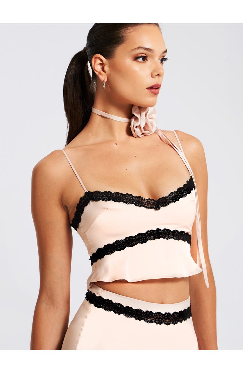 Miss Circle Yareli Lace Trim Satin Strappy Top, Alternate, color, Beige