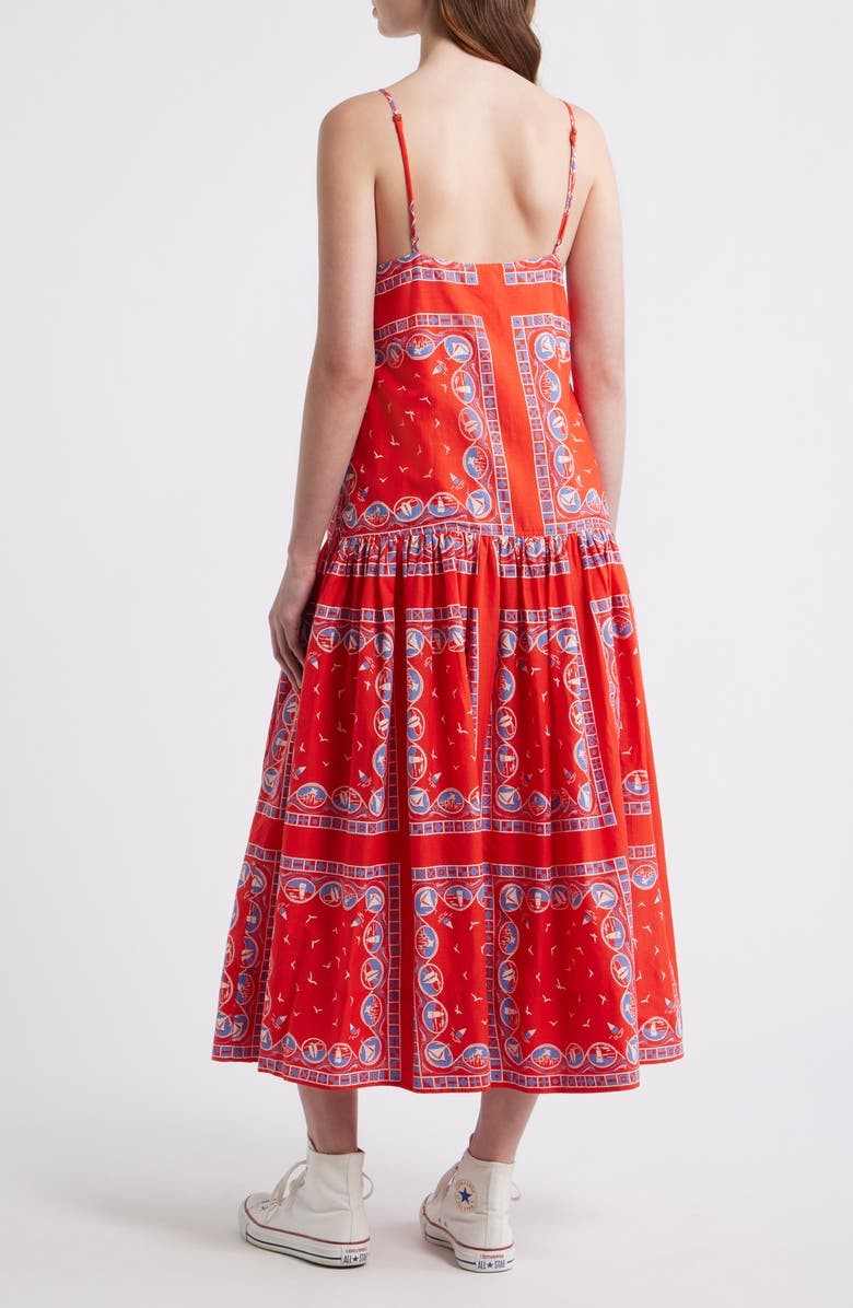 THE GREAT. The Drop Waist Sleeveless Maxi Dress, Alternate, color, Red Sailboat Bandana
