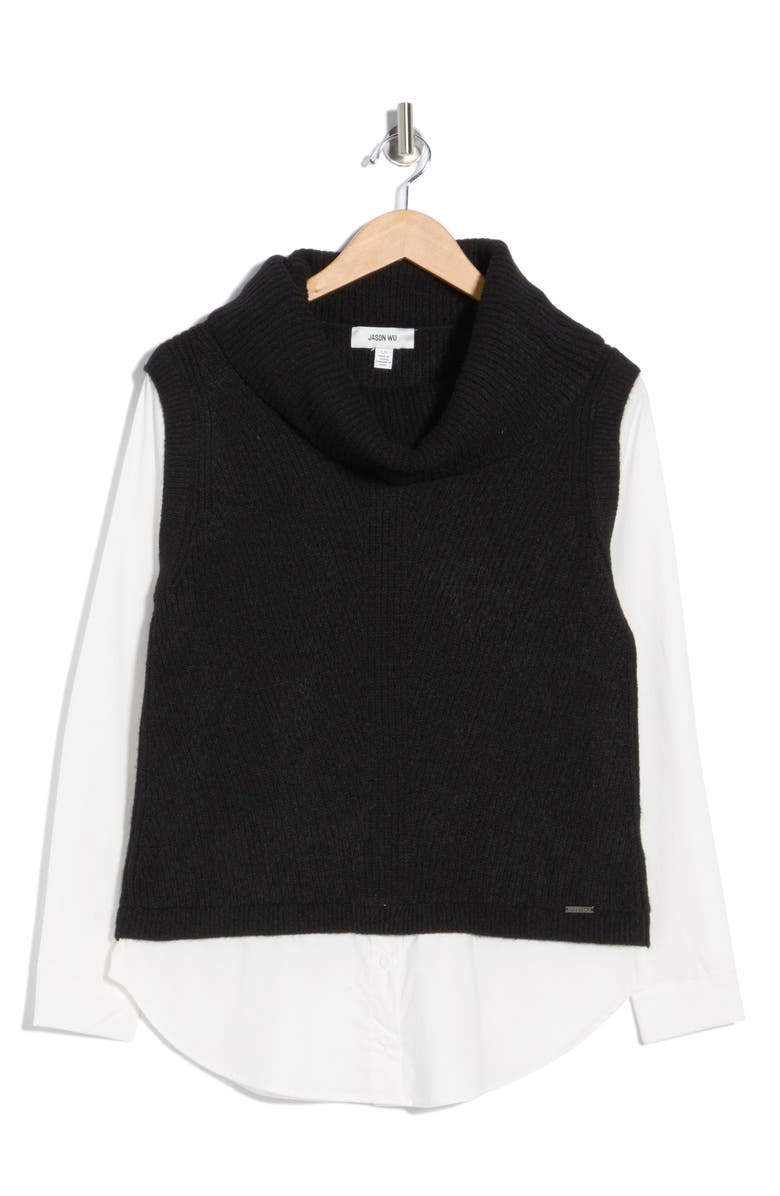 JASON WU Turtleneck Sweater Vest Twofer Shirt, Alternate, color, Black/ White