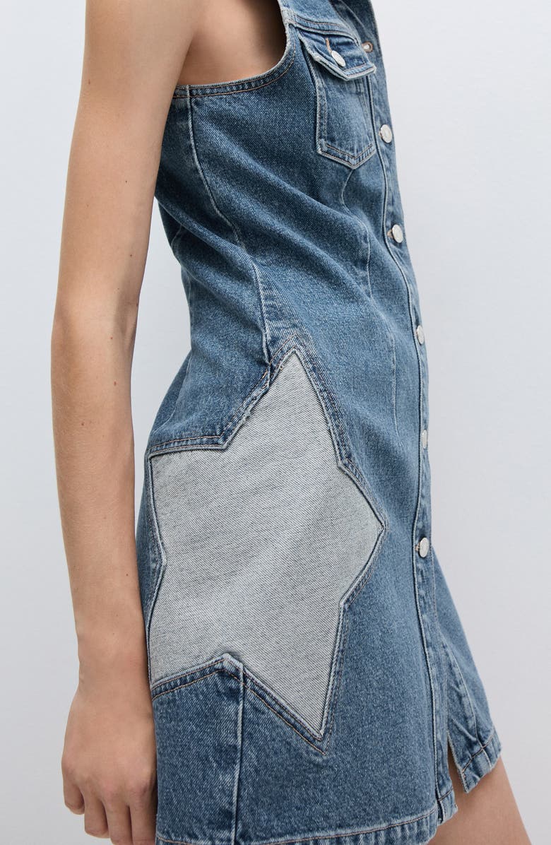MANGO Star Detail Sleeveless Denim Dress, Alternate, color, Medium Blue